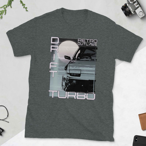 Japanese Graphic JDM Turbo Drift 200sx T-Shirt, Drift Shirt, JDM Shirt, 200sx Shirt, Turbo shirt, Japanese Graphic Car Shirt. This is our classic 200sx style T-Shirt in our Outlaw style. The graphic design gives this JDM enthusiast shirt a timeless look making it the ideal automotive car accessory accompaniment and a must-have fashion basic for every closet. Ideal 180sx, 200sx, 240sx and turbo drift jdm Gift.