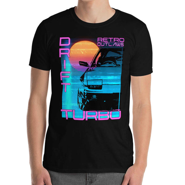 This is our classic Turbo T-Shirt, a tribute to the greatest era of Japanese cars - the 90's. The premium image of the legendary 200sx Type X really makes this shirt pop. The synthwave design give this Drift Shirt a timeless look making it the ideal Car accessory accompaniment and must-have fashion basic for every closet. Ideal for Japanese Car Gift, Cars shirt, car merchandise, Racing shirt, jdm men shirt, and car apparel for men.
