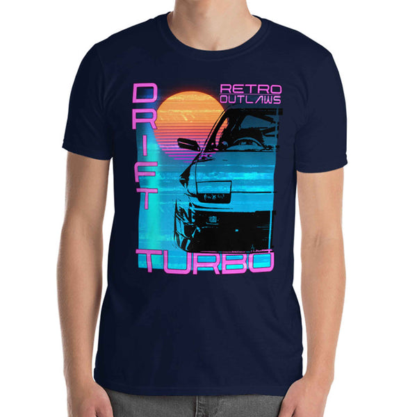 This is our classic Turbo T-Shirt, a tribute to the greatest era of Japanese cars - the 90's. The premium image of the legendary 200sx Type X really makes this shirt pop. The synthwave design give this Drift Shirt a timeless look making it the ideal Car accessory accompaniment and must-have fashion basic for every closet. Ideal for Japanese Car Gift, Cars shirt, car merchandise, Racing shirt, jdm men shirt, and car apparel for men.