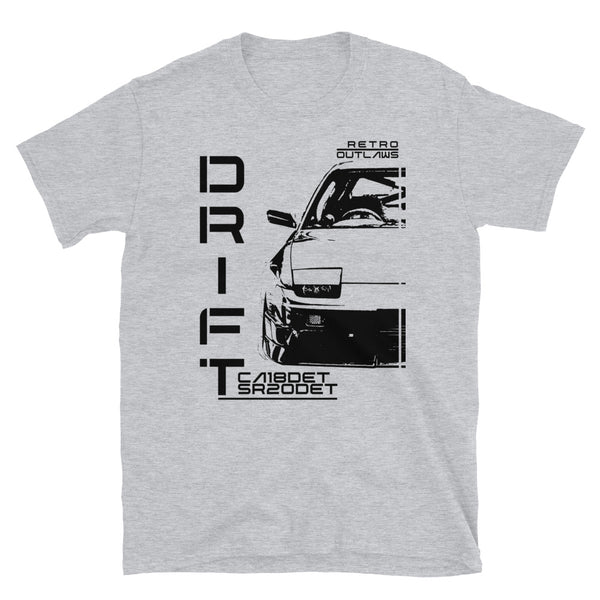 Drift JDM 200sx T-Shirt. JDM T-Shirt, Drift Car T-Shirt, JDM Drift Apparel, JDM Gift, 180sx, 200sx, 240sx, Bugeye, Hawkeye, Classic GC8, Scooby, RX7, Japanese Cars. This is our classic 200sx style T-Shirt in our Outlaw style. The graphic design gives this JDM enthusiast shirt a timeless look making it the ideal automotive car accessory accompaniment and a must-have fashion basic for every closet. Ideal 180sx, 200sx, 240sx and turbo drift jdm Gift.