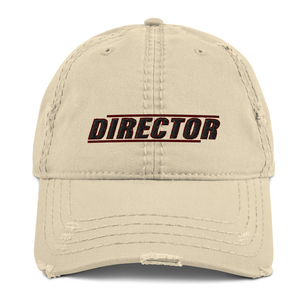 This is our Director distressed Cap exuding retro-cool. This is in the style of the fashionable dad hat with a slightly distressed brim and crown fabric, to give it that aged look and just the right amount of edge to your look.   This Director Hat is perfect as a film Director gift, Directors, Video Directors, TV Directors, Gifting, Valentines Day, Father's Day, Birthdays, Christmas, Anniversaries, Graduation, and any other Special Occasion.