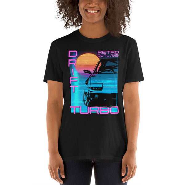 This is our classic Turbo T-Shirt, a tribute to the greatest era of Japanese cars - the 90's. The premium image of the legendary 200sx Type X really makes this shirt pop. The synthwave design give this Drift Shirt a timeless look making it the ideal Car accessory accompaniment and must-have fashion basic for every closet. Ideal for Japanese Car Gift, Cars shirt, car merchandise, Racing shirt, jdm men shirt, and car apparel for men.