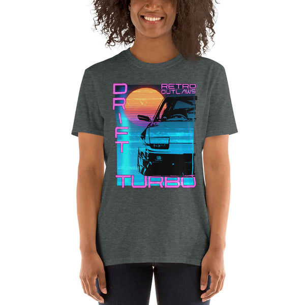 This is our classic Turbo T-Shirt, a tribute to the greatest era of Japanese cars - the 90's. The premium image of the legendary 200sx Type X really makes this shirt pop. The synthwave design give this Drift Shirt a timeless look making it the ideal Car accessory accompaniment and must-have fashion basic for every closet. Ideal for Japanese Car Gift, Cars shirt, car merchandise, Racing shirt, jdm men shirt, and car apparel for men.
