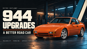 Orange Porsche 944 in a workshop beside the heading “944 Upgrades — A Better Road Car