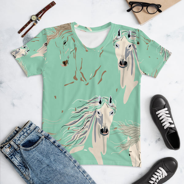 Retro All Over Print Horses T-Shirt