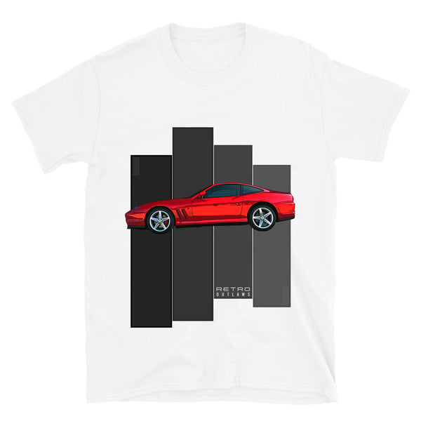 Retro Outlaws classic Ferrari-inspired T-Shirt. Ferrari 575 T-Shirt, Ferrari Gift, Ferrari Mens T-Shirt, Ferrari Shirt, tee. This is our classic Ferrari-inspired Classic tribute shirt. The premium side shot of the sleek Ferrari 575M really makes this shirt pop. The unique design has a timeless look making it the ideal Ferrari accessory accompaniment and must-have fashion basic for every closet. Ideal Ferrari Gift. 