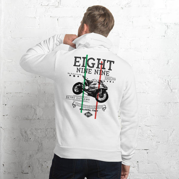 Nomad Panigale 899 Motorcycle Hoodie The spirit of the Italian super-bike is captured in our super-quality Outlaw Hoodie. The absolute perfect gift for the Ducati fan and motorcycle fans alike - complete with Panigale design on the front and detailed retro-style information on the back. Motorcycle Jumper Gift, Motor racing gift, motor racing Hoodie, Panigale Hooded sweater.