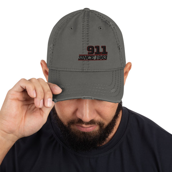 Nine Eleven 1963 Baseball Cap This is our classic Porsche Outlaw Distressed Baseball Cap exuding retro-cool, vintage fashionable dad hat, distressed brim and crown fabric,  Ideal Porsche gift for Birthday, Xmas, Valentines day or just for yourself.