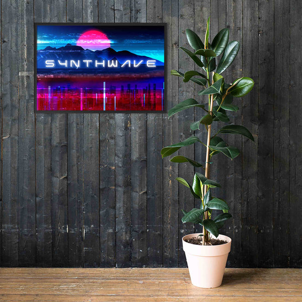 Synthwave Cityscape 80s Framed Matte Paper Poster