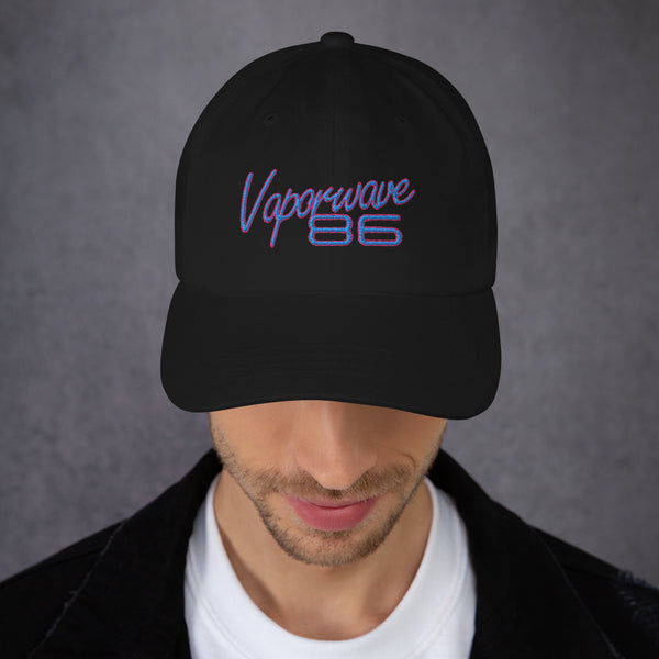 Retro Futurism 80s Vaporwave Baseball Cap. This is our classic 80's Outrun-Style Vaporwave Hat with adjustable strap and curved visor. This low profile street-wear emulates the 1980s retro futurism and is the ideal street style staple to your wardrobe. Great gift for Synthwave, Vaporwave, Retrowave, Cyberpunk and fans of the Synth-style. 