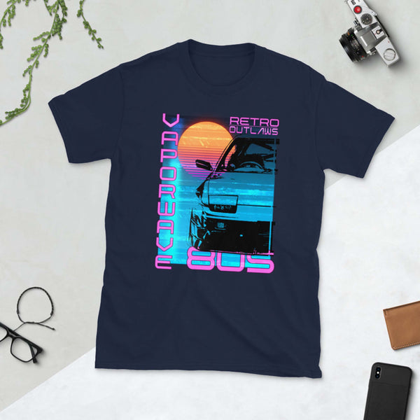 Retro Futurism Vaporwave T-Shirt At Retro Outlaws we love all things 80's from the music to the retro designs. This is our Vaporwave Shirt that is inspired by the 80's aesthetic synth-style.   This 80's graphic t-shirt is a perfect gift for Synthwave, Vaporwave, Aesthetic, Retrowave, Darkwave, Futuresynth, Retrofuturism, Cyberpunk and Chillwave fans.