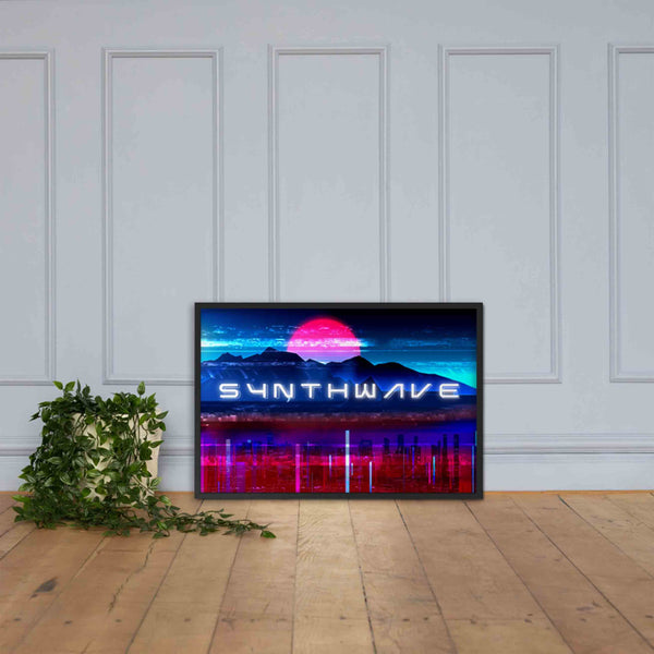 Synthwave Cityscape 80s Framed Matte Paper Poster