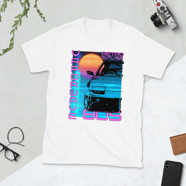 Retro Futurism Vaporwave T-Shirt At Retro Outlaws we love all things 80's from the music to the retro designs. This is our Vaporwave Shirt that is inspired by the 80's aesthetic synth-style.   This 80's graphic t-shirt is a perfect gift for Synthwave, Vaporwave, Aesthetic, Retrowave, Darkwave, Futuresynth, Retrofuturism, Cyberpunk and Chillwave fans.