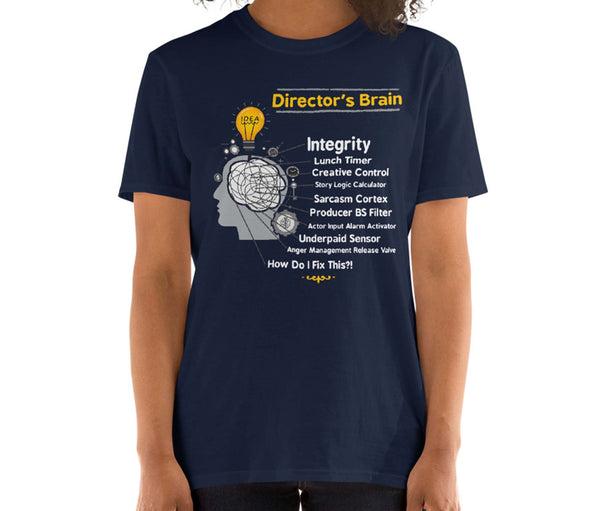 Movie Director's Brain T-Shirt. This is our funny Movie Director Funny Film T-Shirt with a long-suffering list of demands and things Directors have to contend with in a typical day. This Director tee is super soft, comfortable and durable. This Director Shirt is perfect as a Film Director gift, Video Directors, TV Directors, Gifting, Valentines Day, Father's Day, Birthdays, Christmas, Anniversaries, Graduation, and any other Special Occasion. 