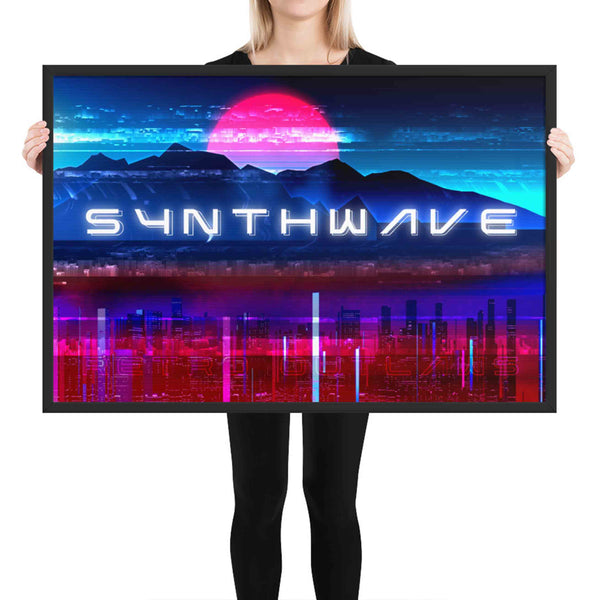 Synthwave Cityscape 80s Framed Matte Paper Poster
