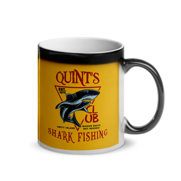 Jaws Matte Black Magic Coffee Mug Welcome to Quints Shark Fishing Club! With this color changing coffee mug, you're definitely in for a surprise. This Jaws mug has a black matte finish when it's empty and reveal the image when a hot beverage is poured in. jaws collectibles, jaws stuff, jaws cup, jaws movie merchandise, jaws coffee cup, jaws 2, Shark Week Mug, jaws 3, Shark Week Coffee Cup, jaws poster, shark jaws with teeth, jaws movie poster 