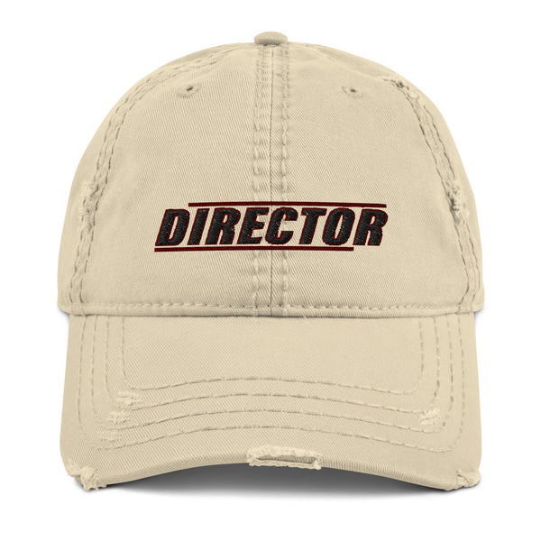 This is our Director distressed Cap exuding retro-cool. This is in the style of the fashionable dad hat with a slightly distressed brim and crown fabric, to give it that aged look and just the right amount of edge to your look.   This Director Hat is perfect as a film Director gift, Directors, Video Directors, TV Directors, Gifting, Valentines Day, Father's Day, Birthdays, Christmas, Anniversaries, Graduation, and any other Special Occasion. 