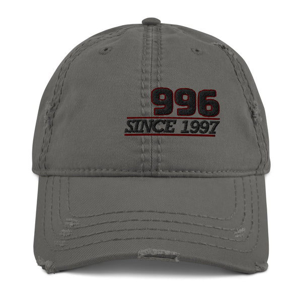 Porsche 996 Baseball Cap This is our Porsche 996 distressed Cap oozing retro-cool. This is in the style of the fashionable dad hat with a slightly distressed brim and crown fabric. Porsche 996 Hat, Porsche 996 Shirt, Porsche 996 Apparel, Porsche 996 C2, Porsche 996 Turbo, Porsche 996 Gifts. 996 Mens. 