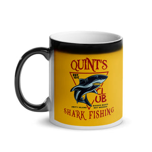 Jaws Matte Black Magic Coffee Mug Welcome to Quints Shark Fishing Club! With this color changing coffee mug, you're definitely in for a surprise. This Jaws mug has a black matte finish when it's empty and reveal the image when a hot beverage is poured in. jaws collectibles, jaws stuff, jaws cup, jaws movie merchandise, jaws coffee cup, jaws 2, Shark Week Mug, jaws 3, Shark Week Coffee Cup, jaws poster, shark jaws with teeth, jaws movie poster 