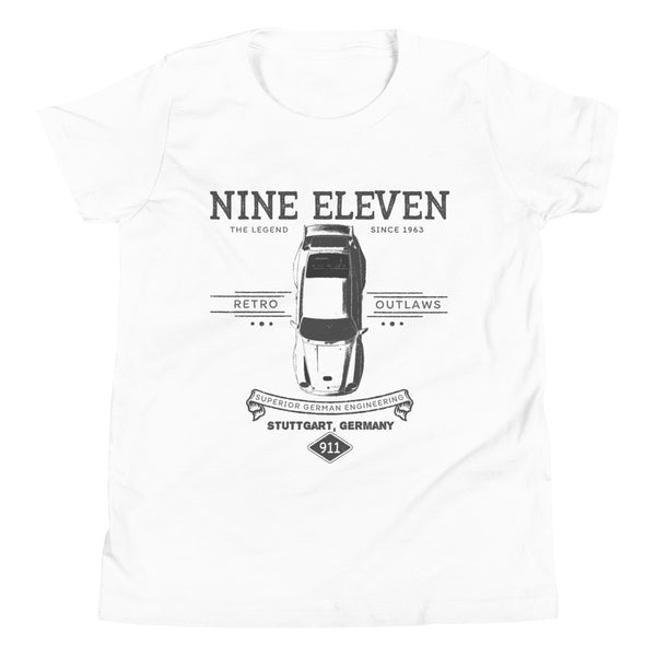 Kids Outlaw Porsche 911 T-Shirt. This is our classic Porsche Outlaw tribute shirt for kids. The top-down premium image of the legendary 993 RSR really makes this shirt pop. The old-school design give this vintage Porsche T-Shirt a timeless look making it the ideal Children's Porsche accessory accompaniment. 