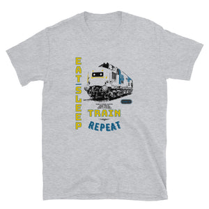 This is our funny Railway Eat Sleep Train Locomotive slogan T-Shirt, a tribute to the classic British Rail Diesel Electric Class 37 engine. Train T-Shirt. Railway T-Shirt, Railway Gift, Locomotive T-Shirt, Locomotive Gift. Great Railroad Shirt Gift for birthday, Christmas, fathers day gift for railroad fans, model train, train, diesel train, electric train, train drivers, Dads, Granddads, Grandpas, Uncles, and anyone with an interest in classic trains etc.