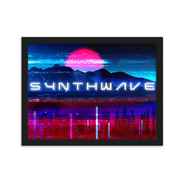 Synthwave Cityscape 80s Framed Matte Paper Poster