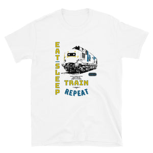 This is our funny Railway Eat Sleep Train Locomotive slogan T-Shirt, a tribute to the classic British Rail Diesel Electric Class 37 engine. Train T-Shirt. Railway T-Shirt, Railway Gift, Locomotive T-Shirt, Locomotive Gift. Great Railroad Shirt Gift for birthday, Christmas, fathers day gift for railroad fans, model train, train, diesel train, electric train, train drivers, Dads, Granddads, Grandpas, Uncles, and anyone with an interest in classic trains etc.