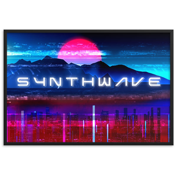 Synthwave Cityscape 80s Framed Matte Paper Poster