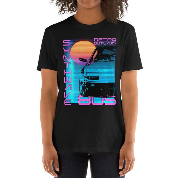 Retro Futurism Synthwave T-Shirt At Retro Outlaws we love all things 80's from the music to the retro designs. This is our Synthwave Shirt that is inspired by the 80's aesthetic synth-style. This 80's graphic t-shirt is a perfect gift for Synthwave, Vaporwave, Aesthetic, Retrowave, Darkwave, Futuresynth, Retrofuturism, Cyberpunk and Chillwave fans. 