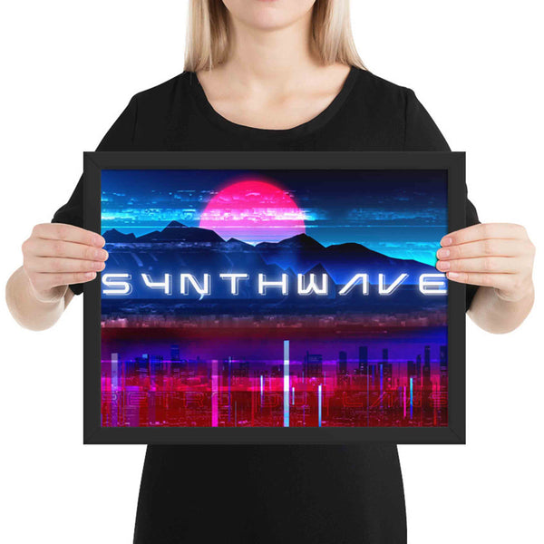 Synthwave Cityscape 80s Framed Matte Paper Poster